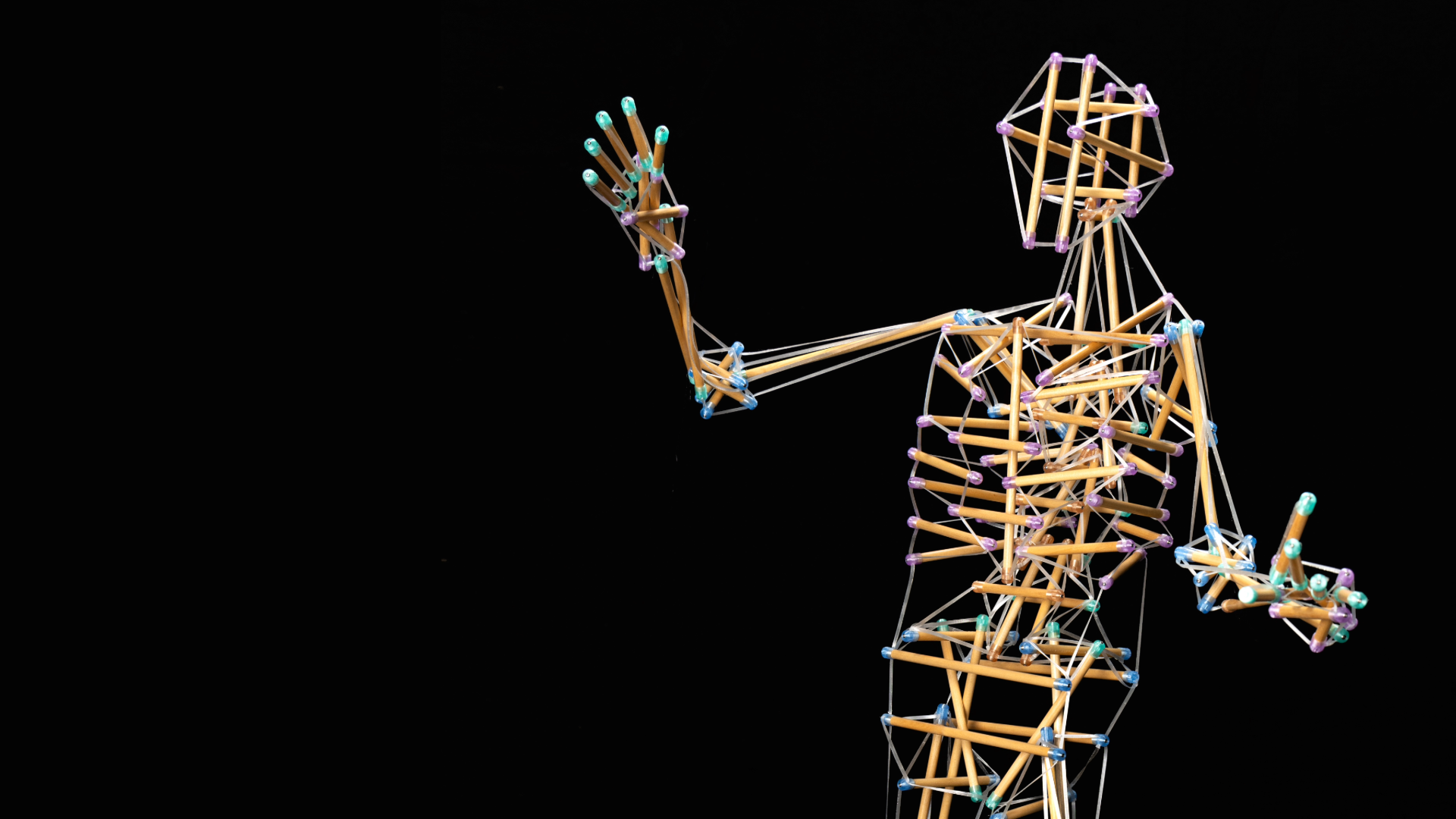 Tensegrity Stick Figure on black background